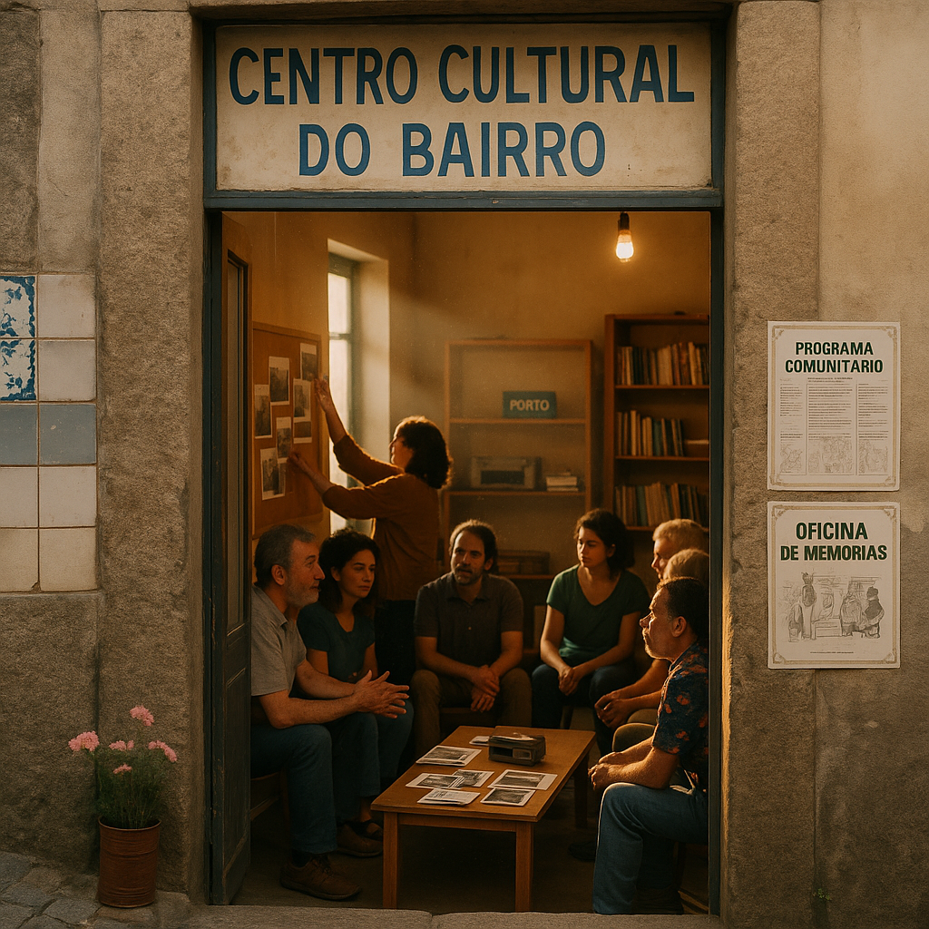Intimate interior scene inside a small Porto cultural room: close view of multigenerational hands